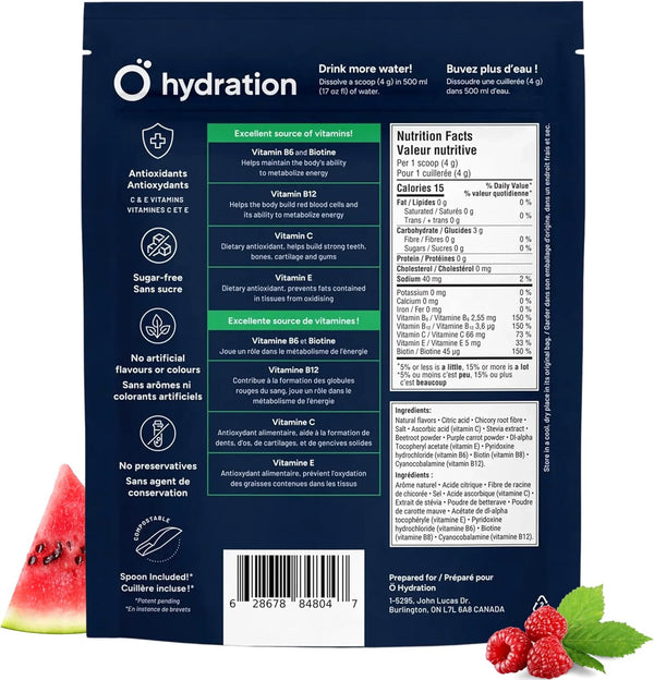 O HYDRATION Vitamin And Electrolyte Powder - Raspberry Watermelon (25 Servings)