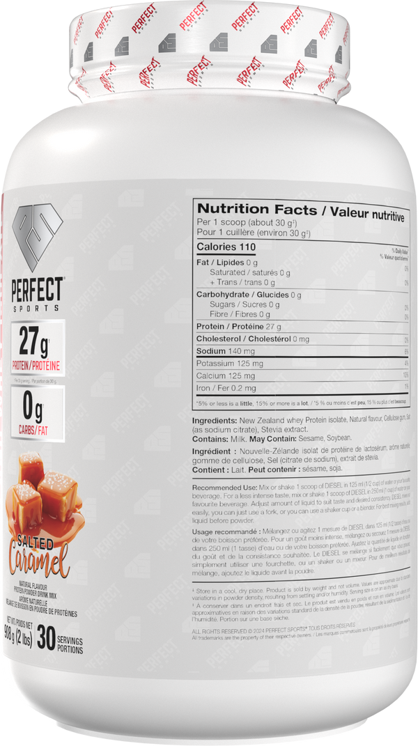 PERFECT SPORTS DIESEL New Zealand Whey Protein Isolate - Salted Caramel 2LB