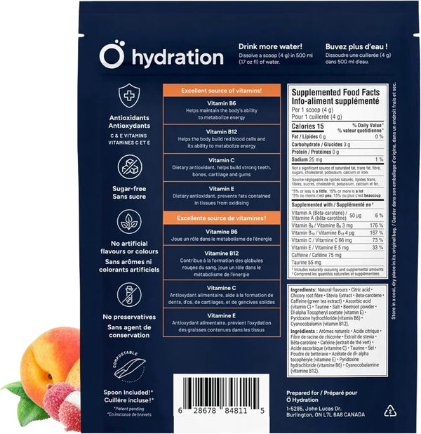 O HYDRATION Vitamin And Electrolyte Powder - Peach Lychee (25 Servings)