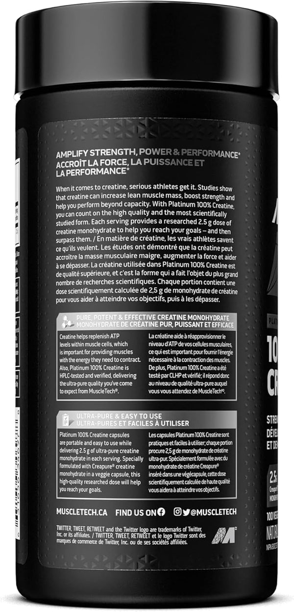MUSCLETECH PLATINUM - 100% CreaPure Creatine Capsules (100 Vegan Capsules)